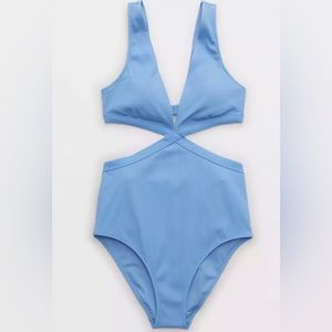 NWOT Aerie Ribbed Mix Crossover Cut Out One Piece Swimsuit